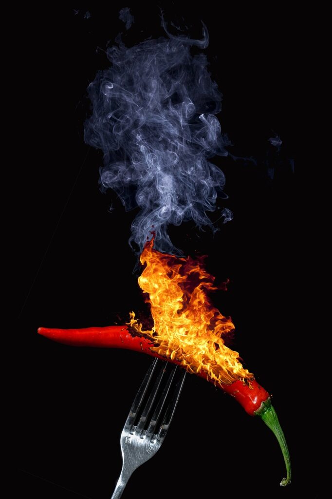 chili peppers, sharp, flare-up, burn, hot, smoke